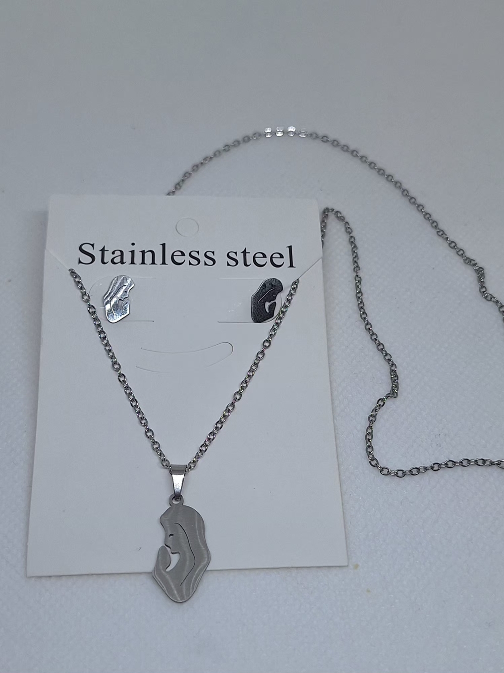 Stainless Steel Silver Mother and Child Pendant Necklace